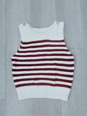 Zara Striped Knit Tank Top - White & Burgundy